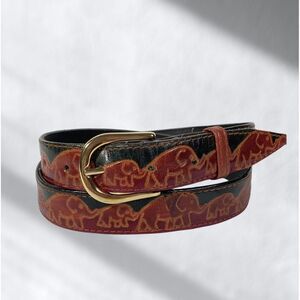 VTG Mediterranean Trading Womens Genuine Leather Belt L Embossed Elephants India